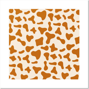 Caramel Dairy Cow Print Pattern on Milk Background Posters and Art